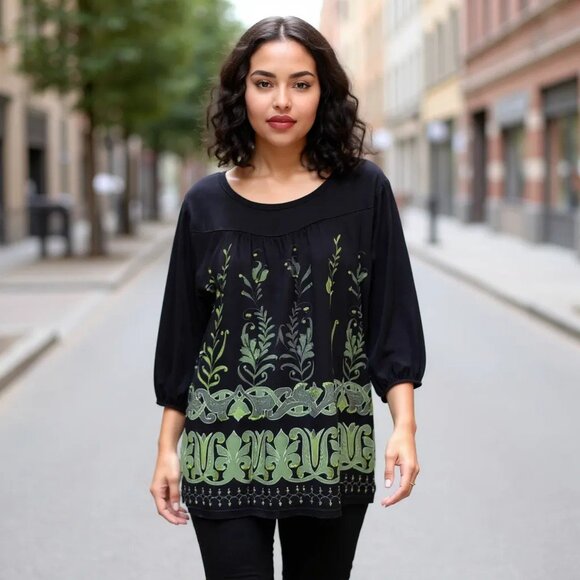 STYLE & CO Peasant Top 2x Tunic Knit Shirt Plus 2X Sleeves 3/4 Sleeve - Picture 1 of 15